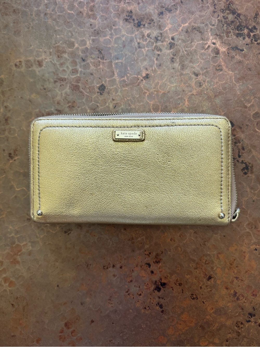 kate spade metallic gold zip-around wallet